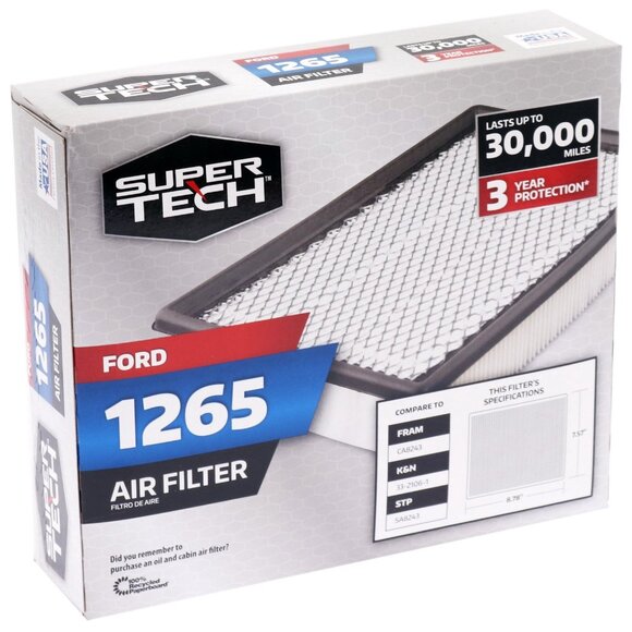 Super Tech 1265 Engine Air Filter, Replacement Filter for Ford Fit select Models - Picture 1 of 6